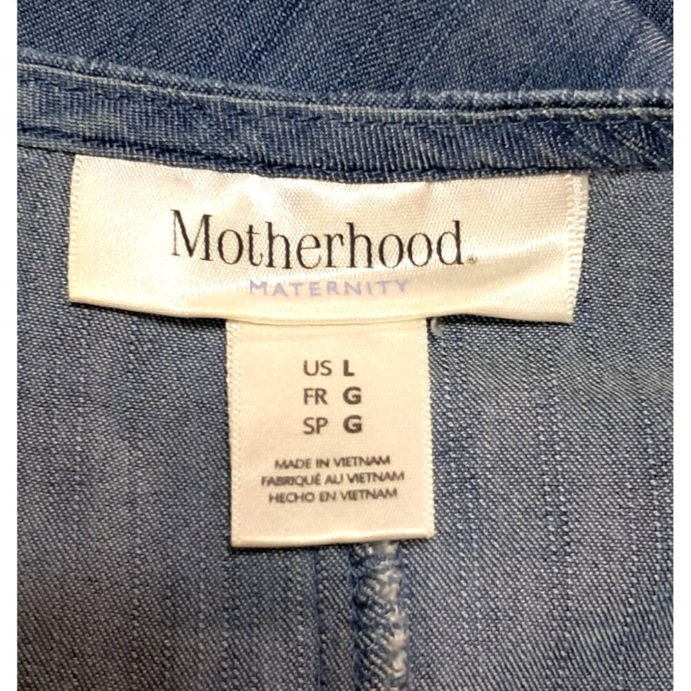Motherhood Maternity Dress Womens Size L Blue Chambray Belted Knee Length - Picture 9 of 12